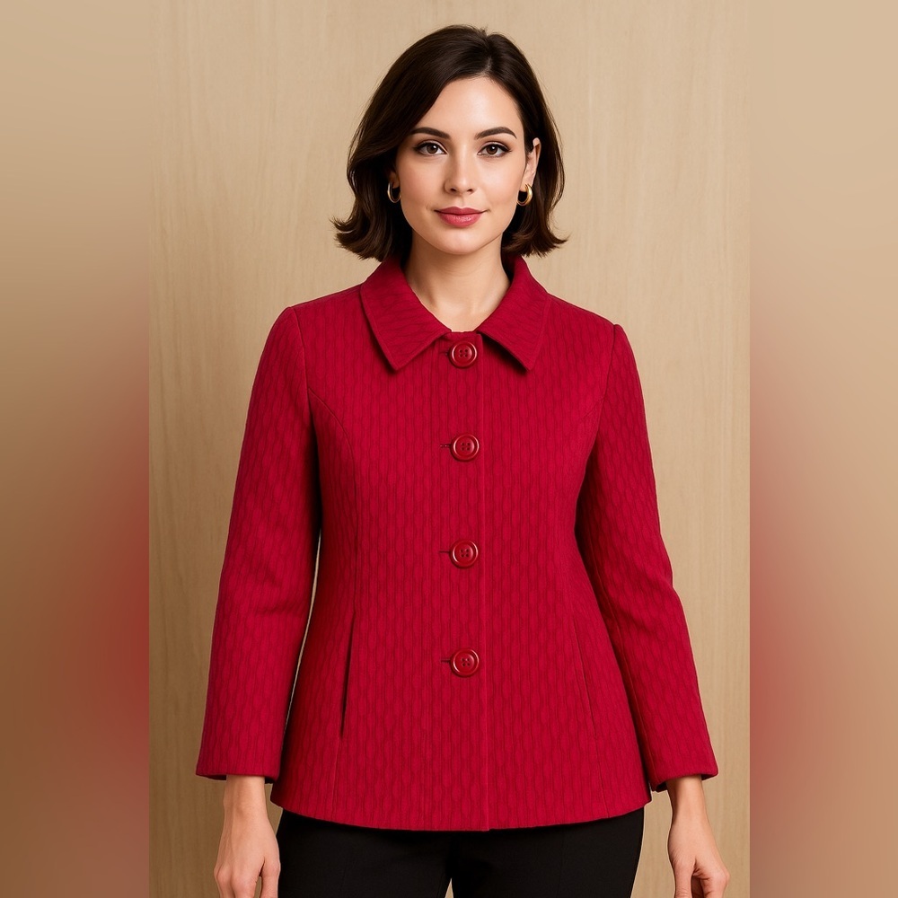 Chico's Blazer Jacket 1 Small Red Quilted Crop Coat Smart Casual Office Wear